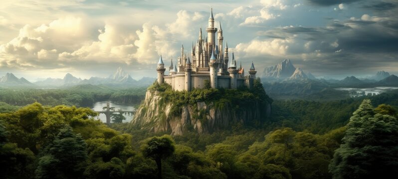 Illustration of fantasy art, fantasy world and castle , Generative AI