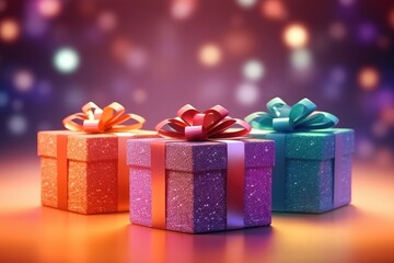 Fototapeta premium Gift box full of decorative festive object with bokeh and glitter, Generative AI