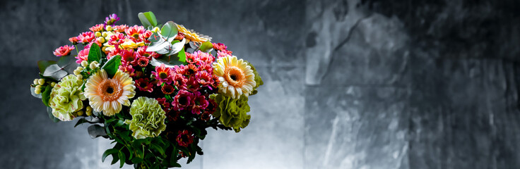 Composition with a bouquet of freshly cut flowers