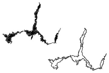 Lake Mead Reservoir (United States of America, North America, us, usa, Nevada and Arizona) map vector illustration, scribble sketch Hoover or Boulder Dam map