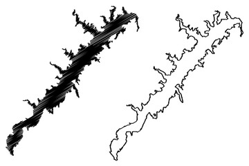 Lake Meredith Reservoir (United States of America, North America, us, usa, Texas) map vector illustration, scribble sketch Sanford Dam map