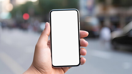 Mobile phone mockup with a blurred background - City - Generative AI