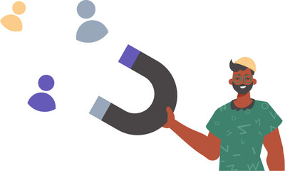 The Guy holds a attract chat up in his steep , which attracts consider. Trendy style, Vector Illustration