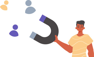 The Guy holds a attract chat up in his exorbitant , which attracts consider. Trendy style, Vector Illustration