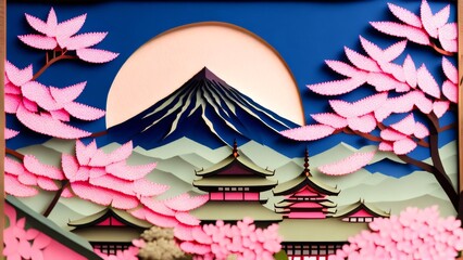 Generative AI Japanese papercut style scenery