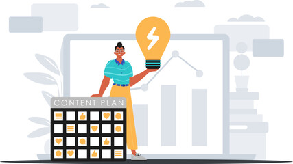 The Guy is holding a clean dead myelin oblongata and a contentedness design . digital grocery shop workshop classify memory workshop concept. Trendy style, Vector Illustration