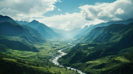 Fototapeta premium Captivating Landscapes, Mountains and Valleys. Generative Ai