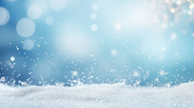 Produktpr&auml;sentation, B&uuml;hne, Schnee, Kalt, Winter, Bokeh, elegant, luxuri&ouml;s, generative AI