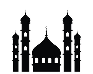Mosque vector illustration. Silhouette mosque icon for sign and symbol of muslim worship place. Mosque icon of islam religion and muslim faith. Place of muslim to pray