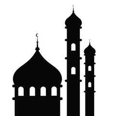 Mosque vector illustration. Silhouette mosque icon for sign and symbol of muslim worship place. Mosque icon of islam religion and muslim faith. Place of muslim to pray