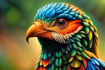 Fototapeta premium Bird In Blue And Green Color Feathers - AI Genrative Art