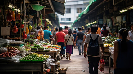 Naklejka premium Bustling Market Scenes, Colors and Flavors. Generative Ai