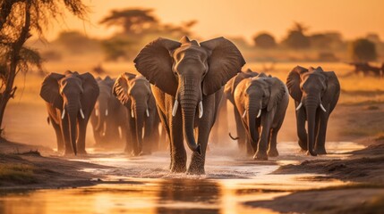 Fototapeta na wymiar A herd of elephants walking down a dirt road. Generative AI image.
