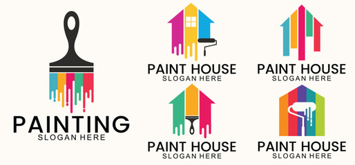 Painting service logo design set, repair color icons, vector premium white background