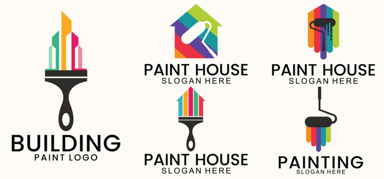 Painting service logo design set, repair color icons, vector premium white background