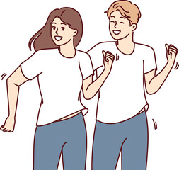 Fototapeta premium Couple runs and plays sports or fitness together to maintain good health and have strong immunity