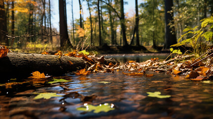 Fototapeta na wymiar autumn trees on the shore of a lake. Generative Ai
