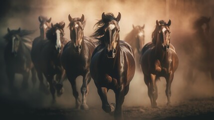 Horses running from fire, Global warming, Climate change, Generative AI