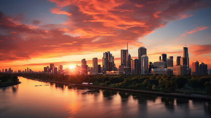 Fototapeta na wymiar Stunning Sunset over the City Skyline. Generative Ai