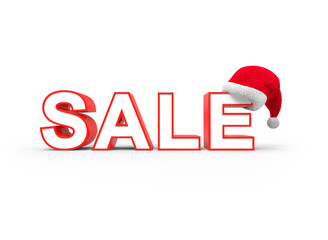 3D rendering of sale text with Christmas hat - Christmas sale