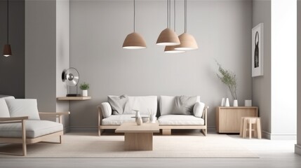 Minimalistic Scandinavian modern living room interior. Generative ai composite.
