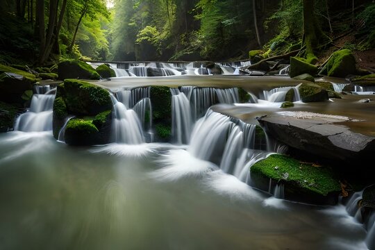 waterfall in the forest Generated AI