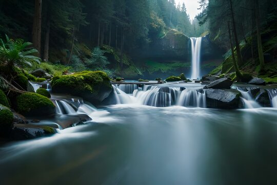 waterfall in the forest Generated AI