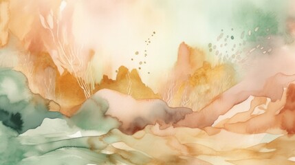 Chaotic, ethereal watercolor terrain landscape.