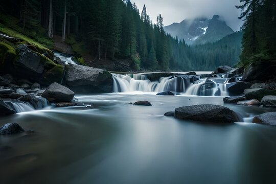 waterfall in the forest Generated AI