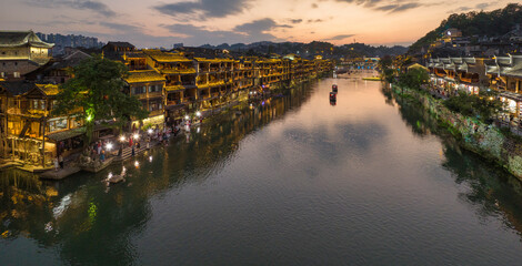 Fototapeta na wymiar Sunset over ancient town of Fenghuang China