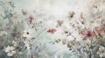 Distressed misty floral background in Winter hues.