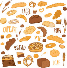 set of products bread 