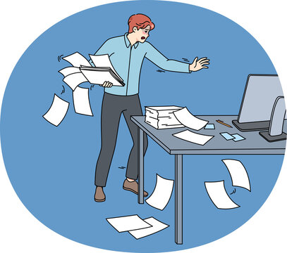 Clumsy Employee Collect Paperwork In Office