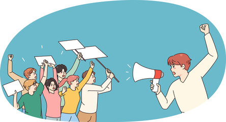 Male leader head riot with people