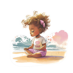 Naklejka premium Watercolor beach illustration, generative ai