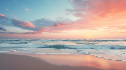 Fototapeta na wymiar Serene Beach Sunset, Tranquility at Dusk. Generative Ai