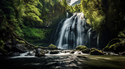 Fototapeta na wymiar Nature's Beauty, Stunning Waterfalls. Generative Ai