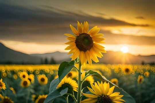 sunflower field at sunset Generated AI