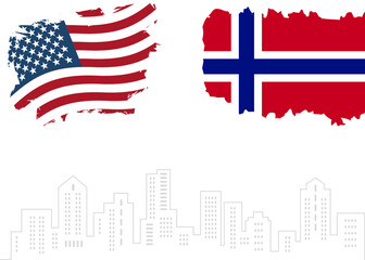 USA and Norway  Vector Flag with the background of Buildings. Vector Illustration