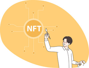 Man paint NFT symbol with brush