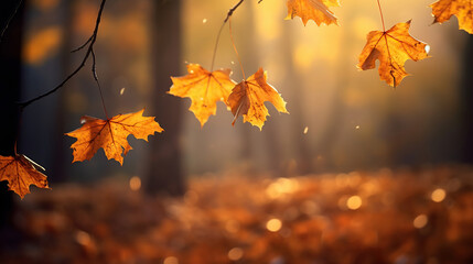 Naklejka na ściany i meble Magical Autumn, Leaves Dancing in the Wind. Generative Ai