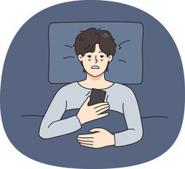 Tired man lying in bed suffer from insomnia