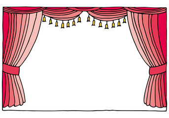 Luxury theatrical curtain with a copy space in the middle. Freehand drawing. Doodle. Hand Drawn. Outline.	 - obrazy, fototapety, plakaty
