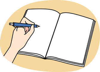 Person hand writing in notebook with pen