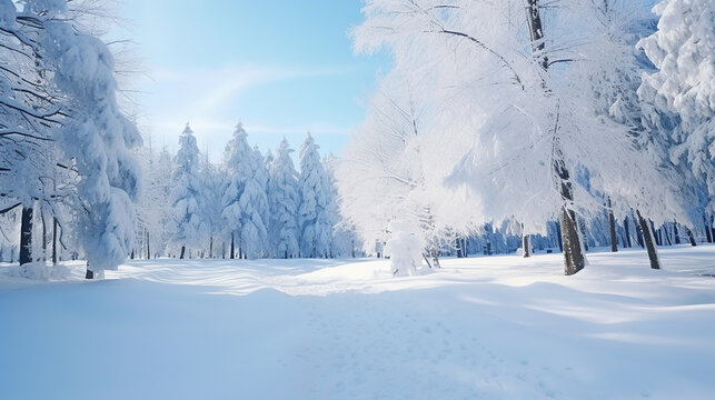 Winter Wonderland, Snowy Landscapes. Generative Ai