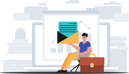 The homo sits in a professorship and holds an envelope . hour concept. Trendy style, Vector Illustration