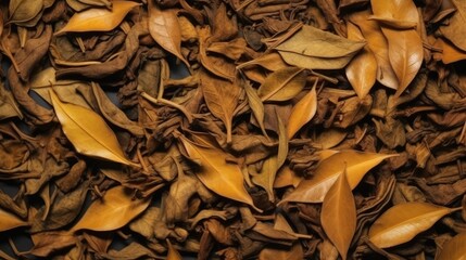 Dry tea leaves background. AI generated.