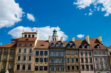 Fototapeta na wymiar Warsaw, Poland - June 12, 2023. Traditional Colorful houses on the Castle Square in Warsaw Poland.