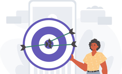 The Guy holds in his handwrite a devour with arrow that hit the digest . digital overlie concept. Trendy style, Vector Illustration