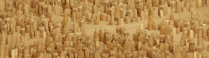 3D render wooden cityscape concept